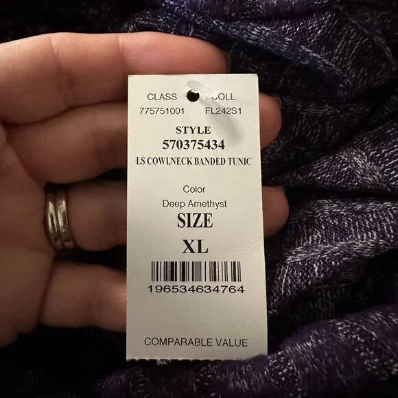 NWT White House Black Market Cowl Neck Banded Tunic Deep Amethyst XL WHBM37